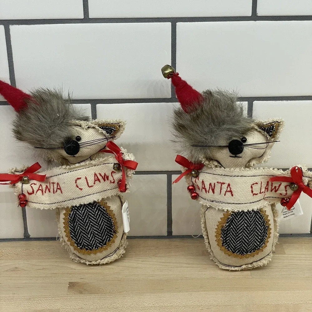Christmas Cat Decoration Burton+Burton SANTA‎ PAWS Primitive Fabric Cat Set Of 2